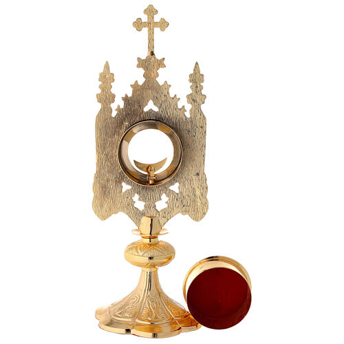 Gothic reliquary in gold plated brass 3 1/2 in window 6