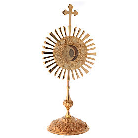 Reliquary with rays 32 cm, round relic box, gold plated brass