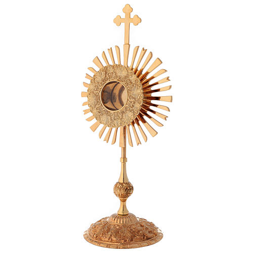 Reliquary with rays 32 cm, round relic box, gold plated brass 5