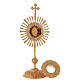 Reliquary with rays 32 cm, round relic box, gold plated brass s3