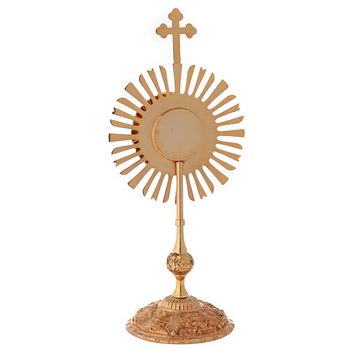 Gold plated brass reliquary with rays and round window 12 1/2 in 6