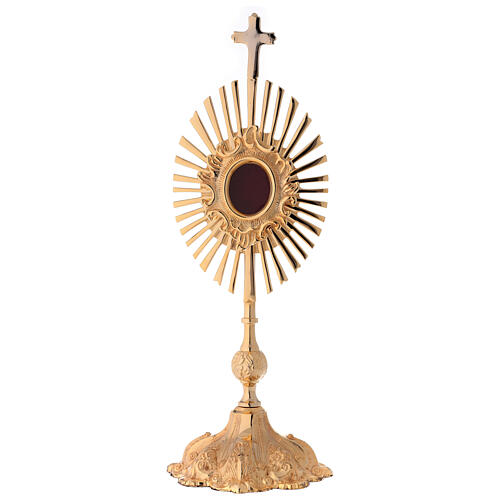 Gold plated brass reliquary with rays 13 3/4 in 1