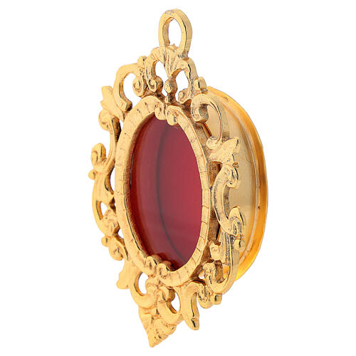 Wall-mounted reliquary with hook in gold plated brass 4 1/4 in 3