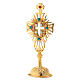 Reliquary in golden brass with adorned cross and crystals height 30 cm s1