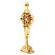 Reliquary in golden brass with adorned cross and crystals height 30 cm s3