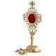 Reliquary in golden brass with adorned cross and crystals height 30 cm s6