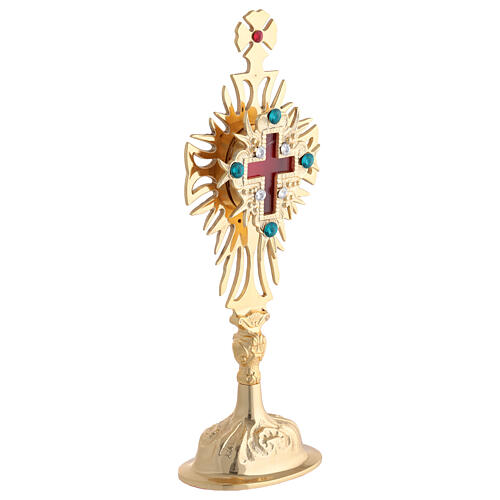 Relikwiarz mosiądz pozłacany i kryształy, dekorowany krzyż, h 30 cm 3