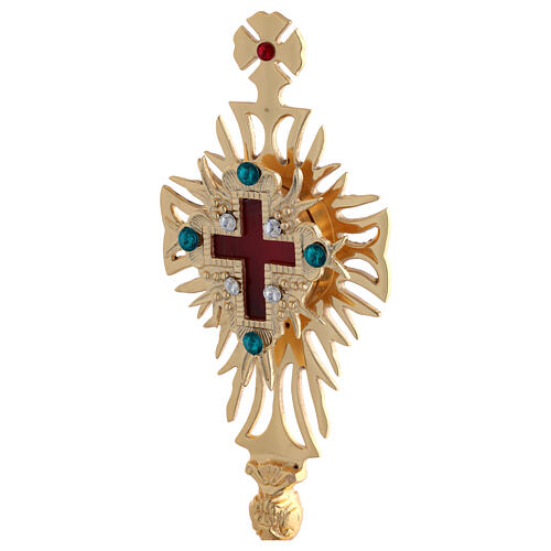 Relikwiarz mosiądz pozłacany i kryształy, dekorowany krzyż, h 30 cm 4