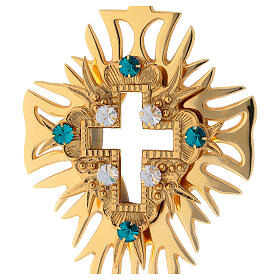 Gold plated brass reliquary with crystals and decorated cross h 12 in