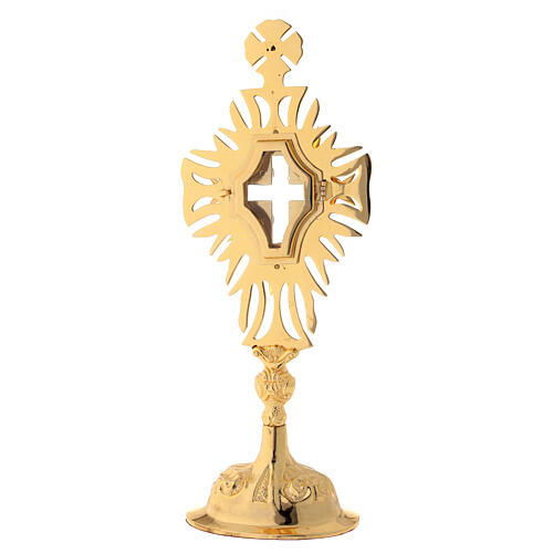 Gold plated brass reliquary with crystals and decorated cross h 12 in 6
