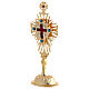 Gold plated brass reliquary with crystals and decorated cross h 12 in s5