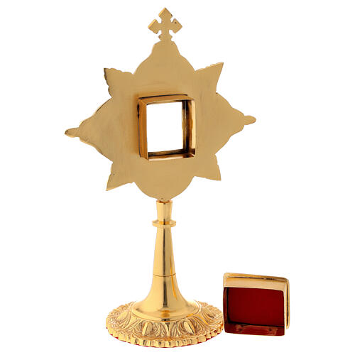 Reliquiario ottone foglia d'oro cristalli teca 4,5x4 cm 5