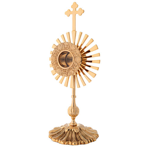 Reliquiar vergoldten Messing dreilappigen Kreuz und Strahlen 32cm 4