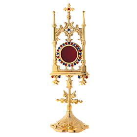 Gold plated brass reliquary with stones 12 in