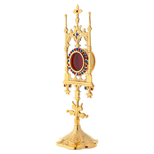 Gold plated brass reliquary with stones 12 in 4