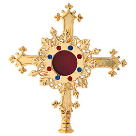 Reliquiar vergoldeten Messing Kreuz mit Steinen 27cm