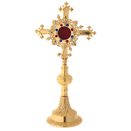 Reliquiar vergoldeten Messing Kreuz mit Steinen 27cm 1