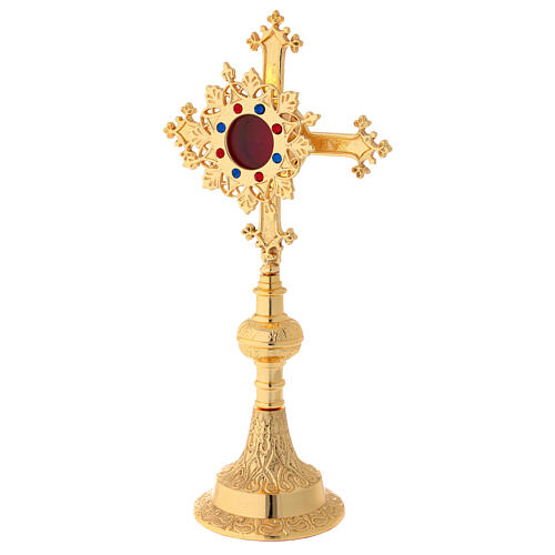 Reliquiar vergoldeten Messing Kreuz mit Steinen 27cm 5