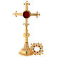 Reliquiar vergoldeten Messing Kreuz mit Steinen 27cm s3