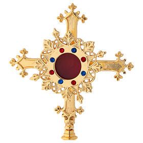 Reliquiario con pietre in ottone satinato dorato 30 cm
