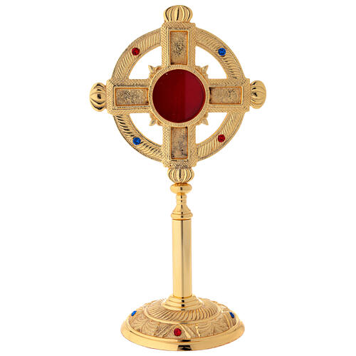 Reliquiar gotisches Kreuz vergoldeten Messing 32cm 1