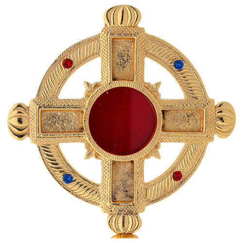 Reliquiar gotisches Kreuz vergoldeten Messing 32cm 2