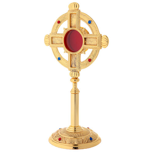 Reliquiar gotisches Kreuz vergoldeten Messing 32cm 5