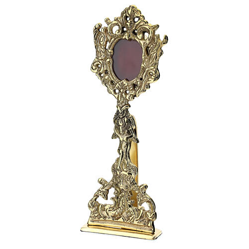 Reliquary with flower pattern, gold plated brass 22 cm 2