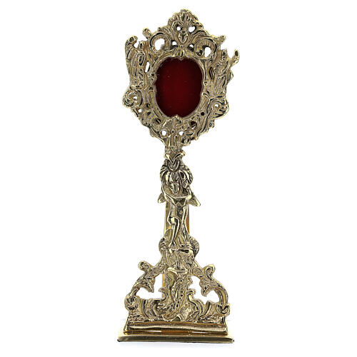Floral decorated reliquary in gold plated brass 8 1/2 in 1