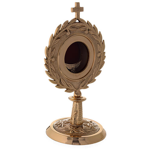 Gold plated brass monstrance with laurel wreath h 27 cm 3