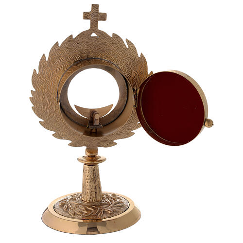 Gold plated brass monstrance with laurel wreath h 27 cm 4