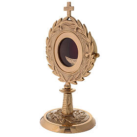 Gold plated brass monstrance with laurel wearth h 10 1/2 in