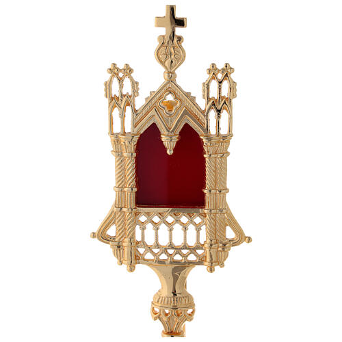 Reliquiario neogotico ottone dorato altezza 28 cm 2