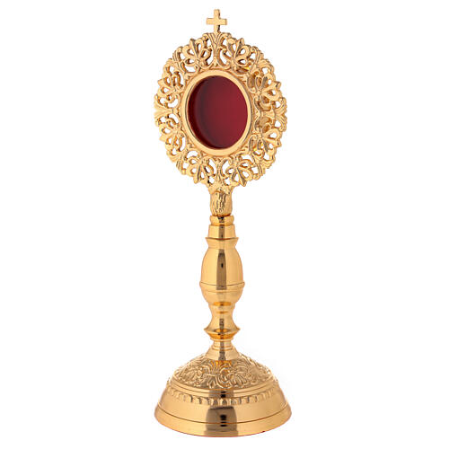 Baroque reliquary in gold plated brass h 11 in 3