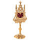 Neo-Gothic reliquary in golden brass with red velvet h 32 cm s4