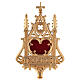 Neogothic gold plated brass reliquary with red velvet window h 12 1/2 in s2