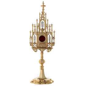 Reliquary in neo-Gothic gold-plated brass with statuettes h 57
