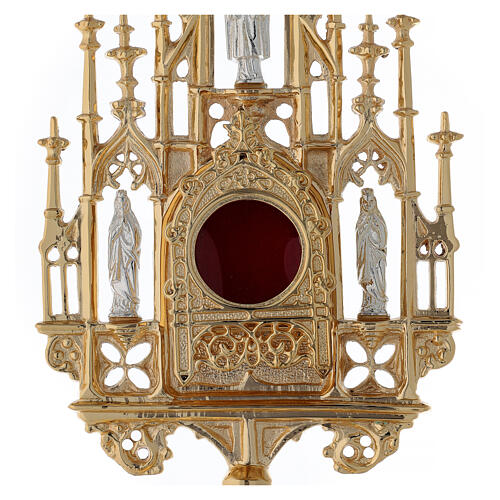 Reliquary in neo-Gothic gold-plated brass with statuettes h 57 2