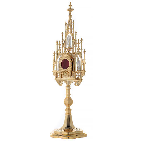 Reliquary in neo-Gothic gold-plated brass with statuettes h 57 3