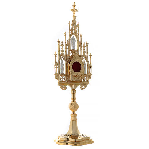 Reliquary in neo-Gothic gold-plated brass with statuettes h 57 5