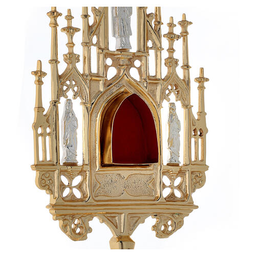 Reliquary in neo-Gothic gold-plated brass with statuettes h 57 6