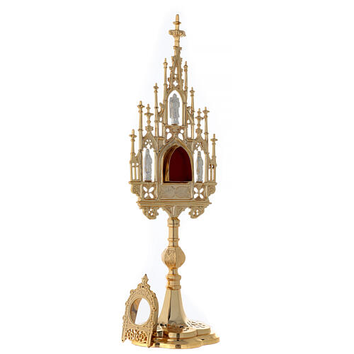 Reliquary in neo-Gothic gold-plated brass with statuettes h 57 7