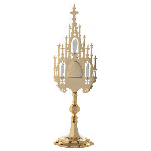 Reliquary in neo-Gothic gold-plated brass with statuettes h 57 8