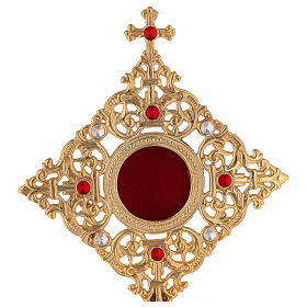 Square frame reliquary in gold plated brass with crystals h 12 1/2 in