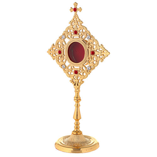 Square frame reliquary in gold plated brass with crystals h 12 1/2 in 3