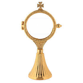 Monstrance with grape bunches and case in golden brass 6.5 cm
