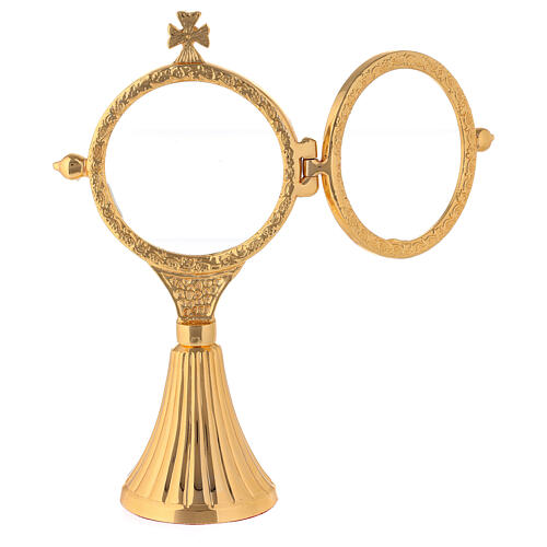 Monstrance with grape bunches and case in golden brass 6.5 cm 5