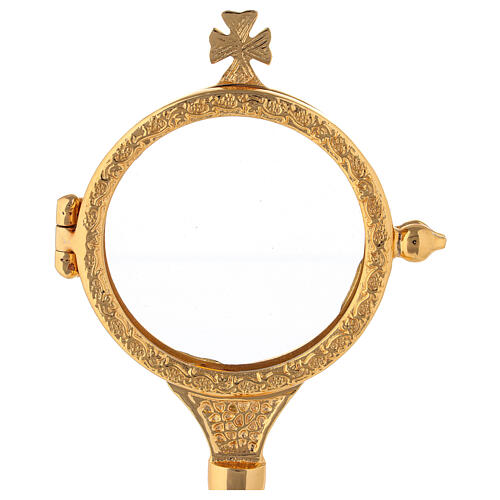 Gold plated brass monstrance with grape decoration 2.6 in shrine 2