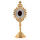 Mini reliquary in golden brass h 18 cm with royal crown and rays s1