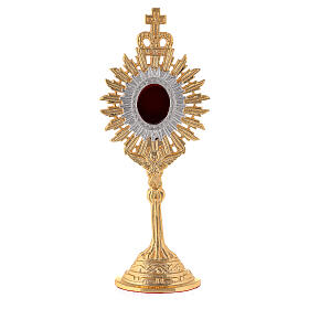 Mini reliquary in gold plated brass h 7 in royal crown and rays